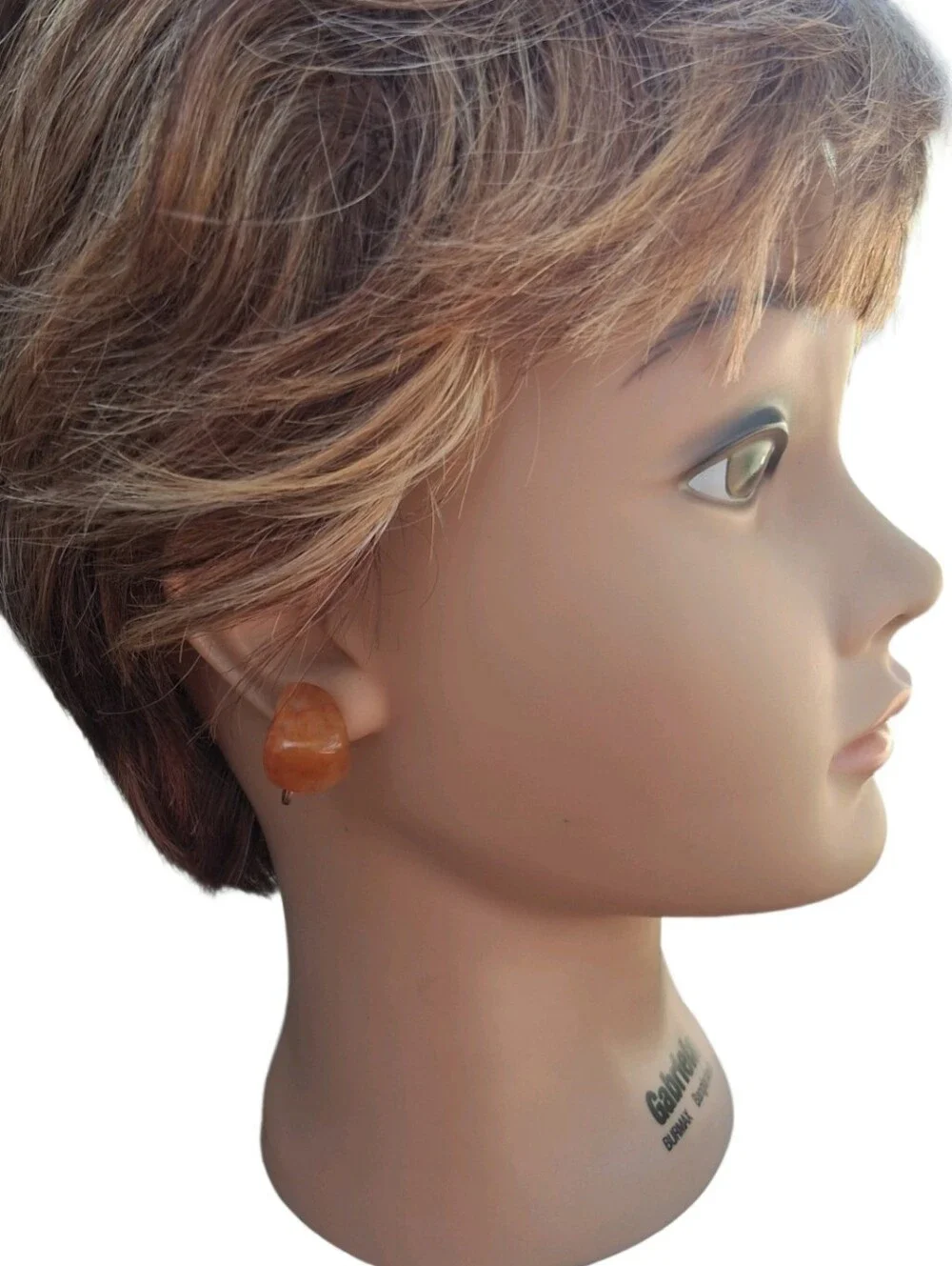 VTG Genuine Carnelian Agate Tumbled Stone Screw Back Earrings Mid Century